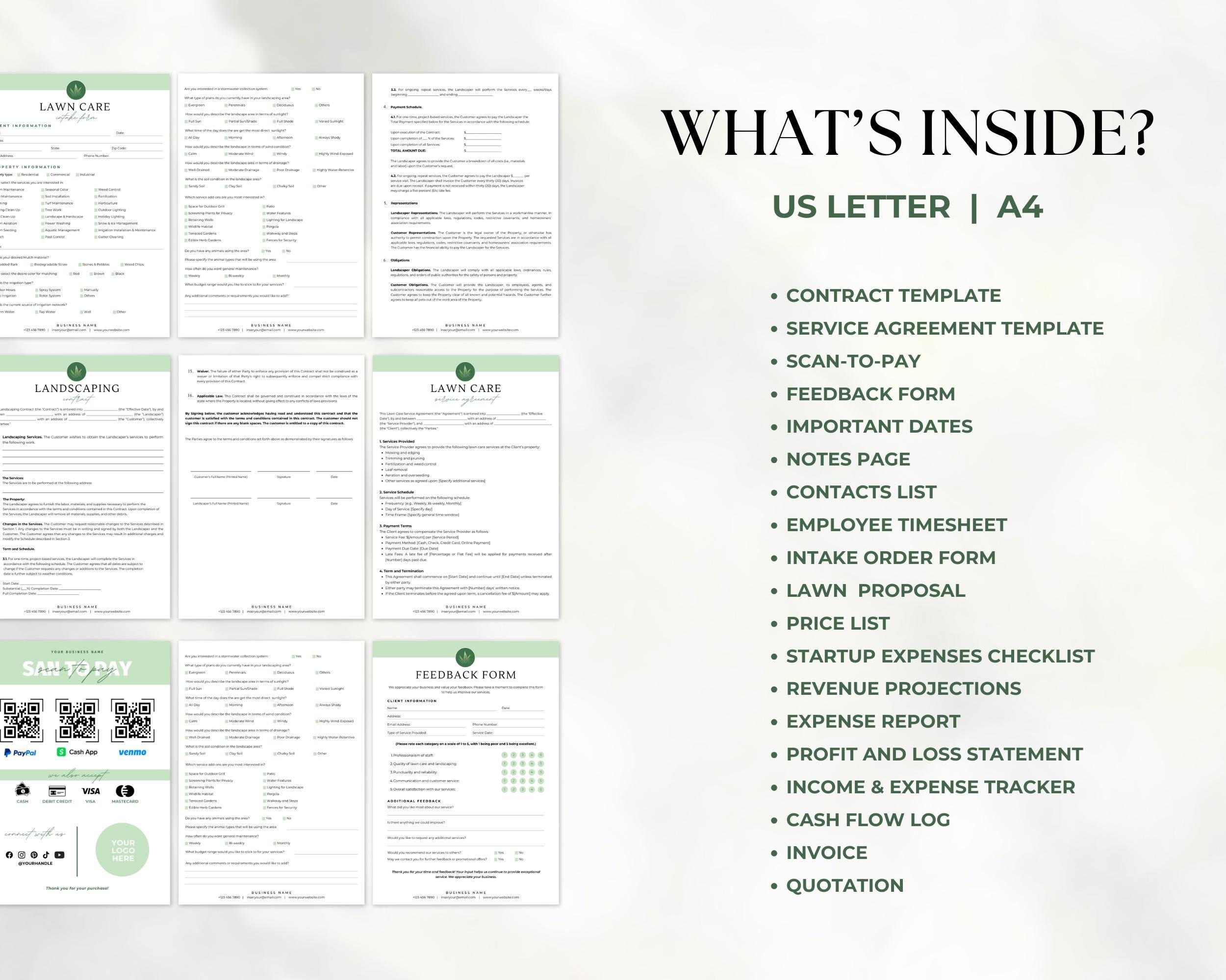 Landscaping & Lawn Care Forms Bundle, Lawn Care Services Forms, Garden Care Forms, Landscaper Forms, Forms Bundle, Price Sheet, Canva