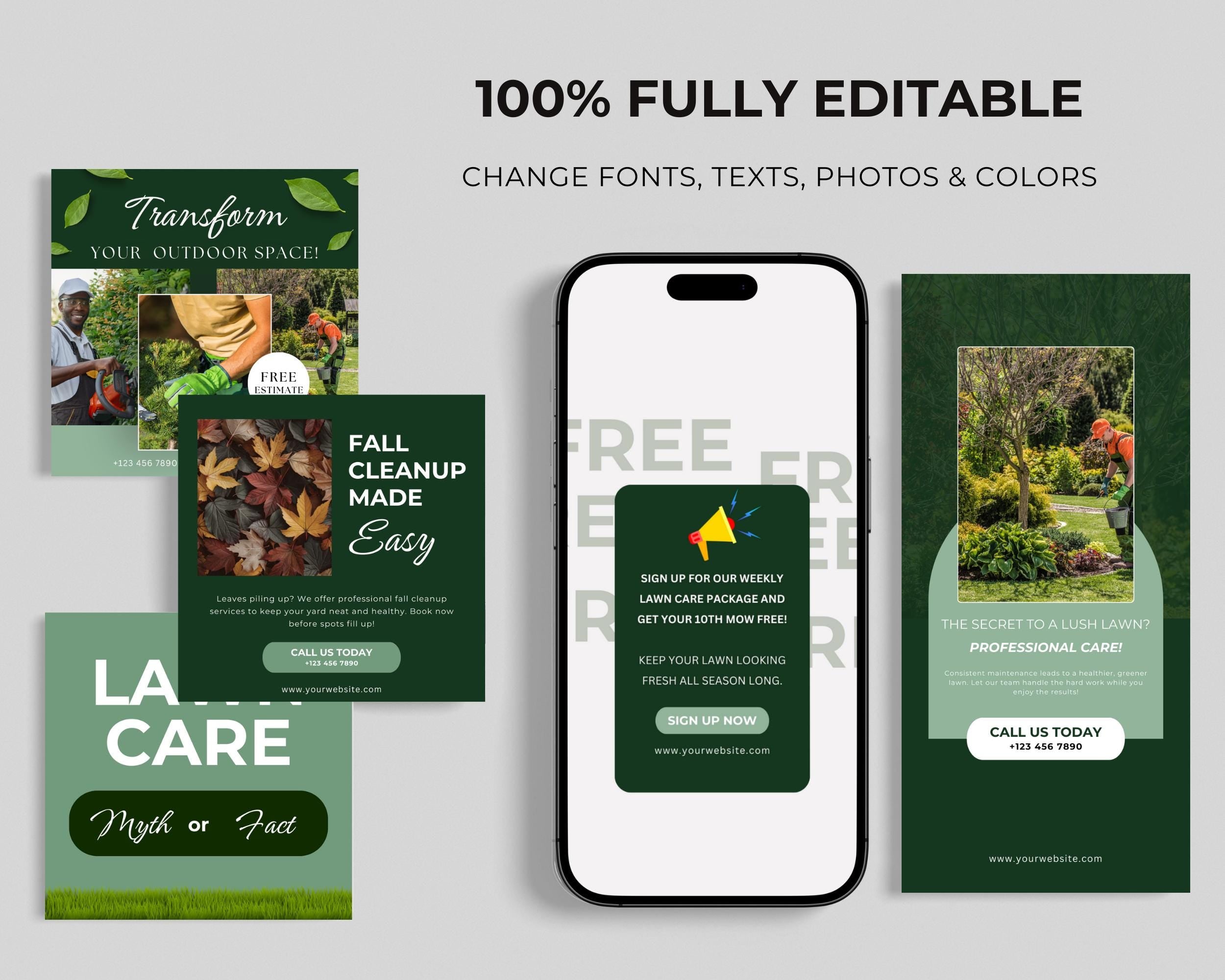 Landscaping & Lawn Care Instagram Post Templates, Yard Services Instagram, Landscaping and Hardscaping Social Media, Landscape Business