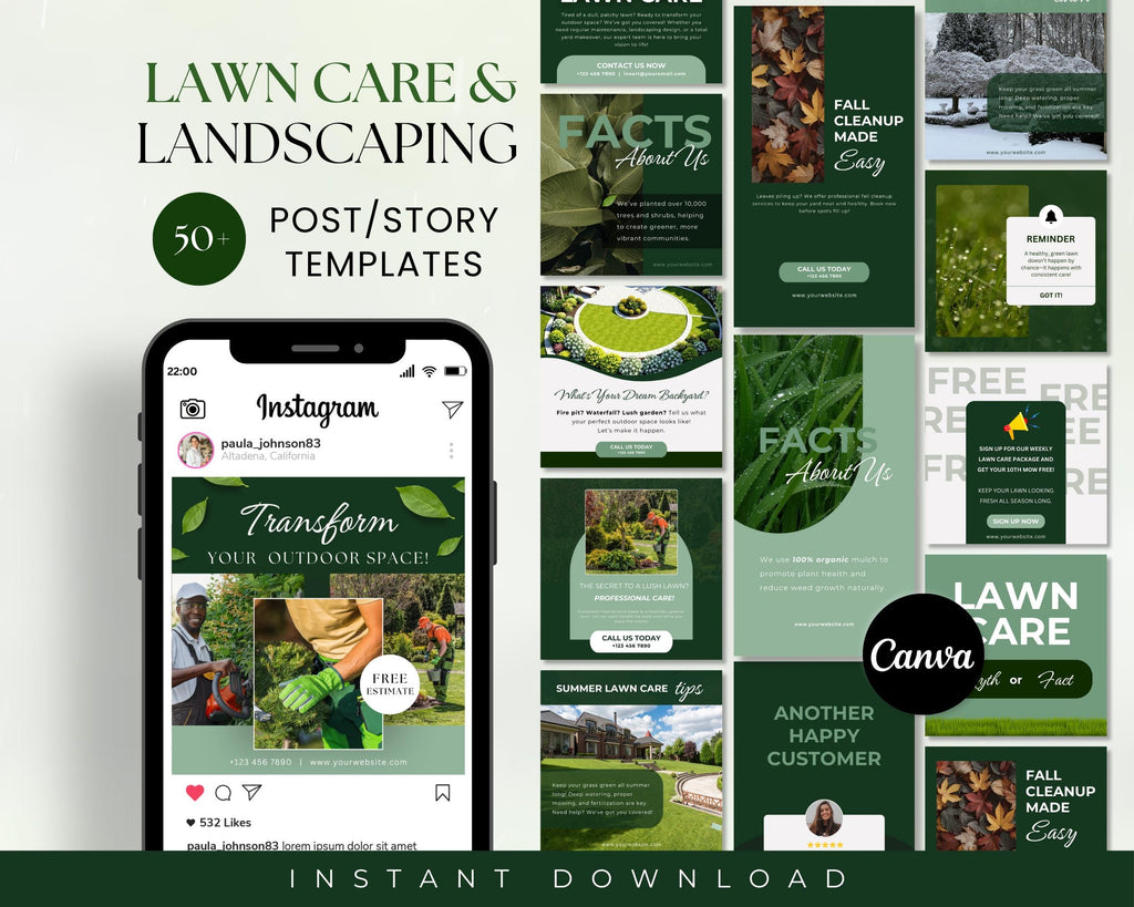 Landscaping & Lawn Care Instagram Post Templates, Yard Services Instagram, Landscaping and Hardscaping Social Media, Landscape Business