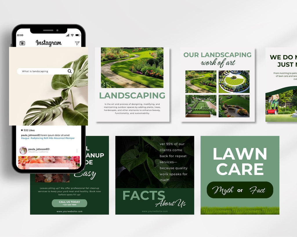 Landscaping & Lawn Care Instagram Post Templates, Yard Services Instagram, Landscaping and Hardscaping Social Media, Landscape Business